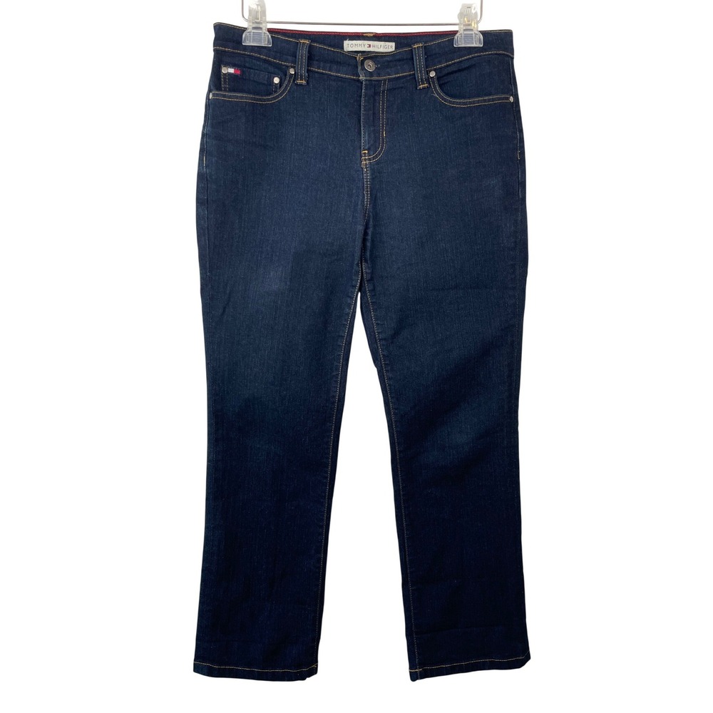 Tommy Hilfiger Womens Size 8 Dark Wash Straight Leg Stretch Denim Jeans Indigo